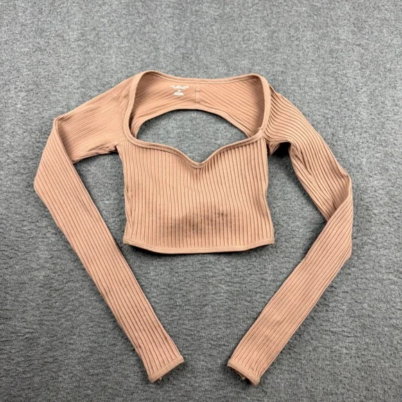 Out From Under Urban Outfitters Ribbed Cutout Twist Back Crop Top Tan XS/S - Picture 1 of 7